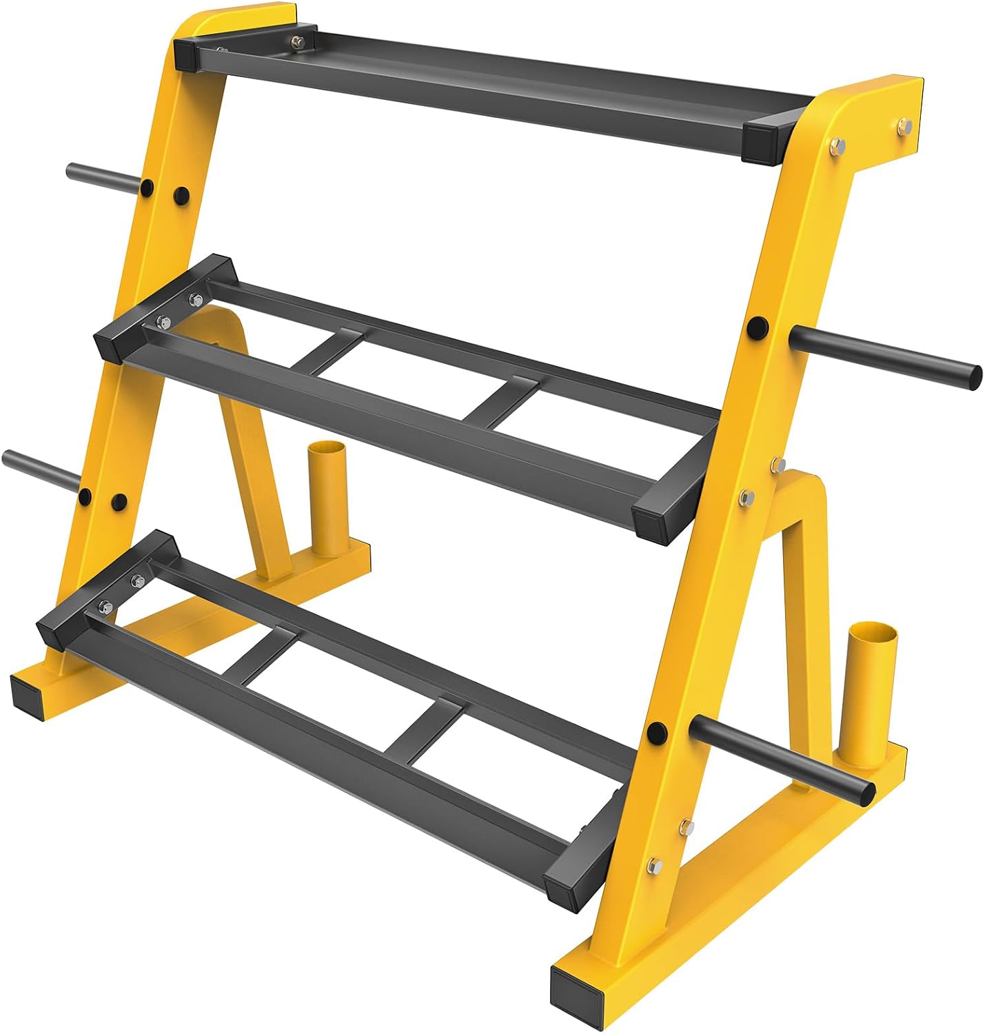 Home Gym Yellow - حامل دمبل ثلاثي الطبقات شديد التحمل،
