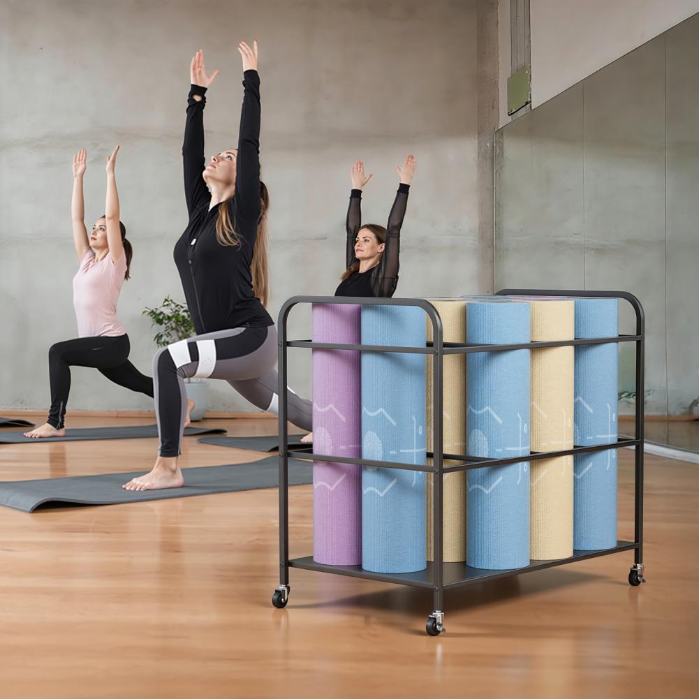 Home Gym Folding Rack - رف تخزين لحصيرة اليوغا مع عجلات،